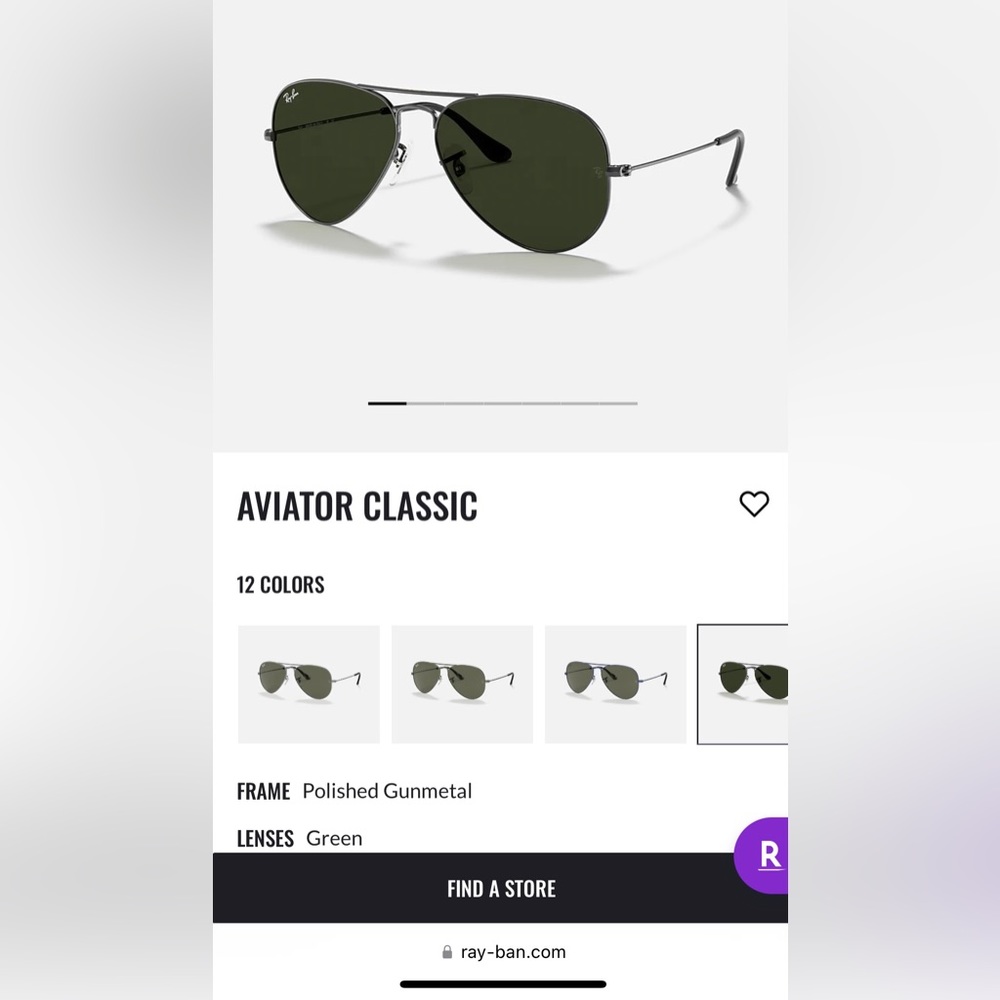 NWT Ray-Ban Classic Aviators Polished Gunmetal with Green Lenses Polarized